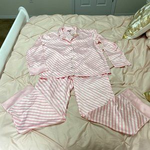 NWT VICTORIA'S SECRET Cute Long Pajama Set | Classic Pink & White Stripes | Med